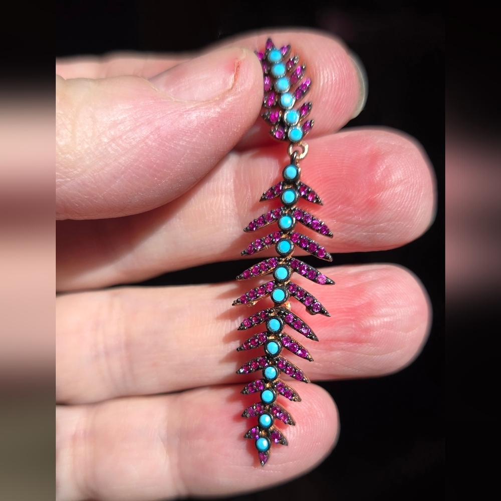 Ruby & Turquoise sterling & rosegold pendant - Picture 3 of 8